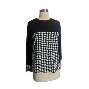 Purificacion Garcia Top Size Small Black White Houndstooth Print Long Sleeve